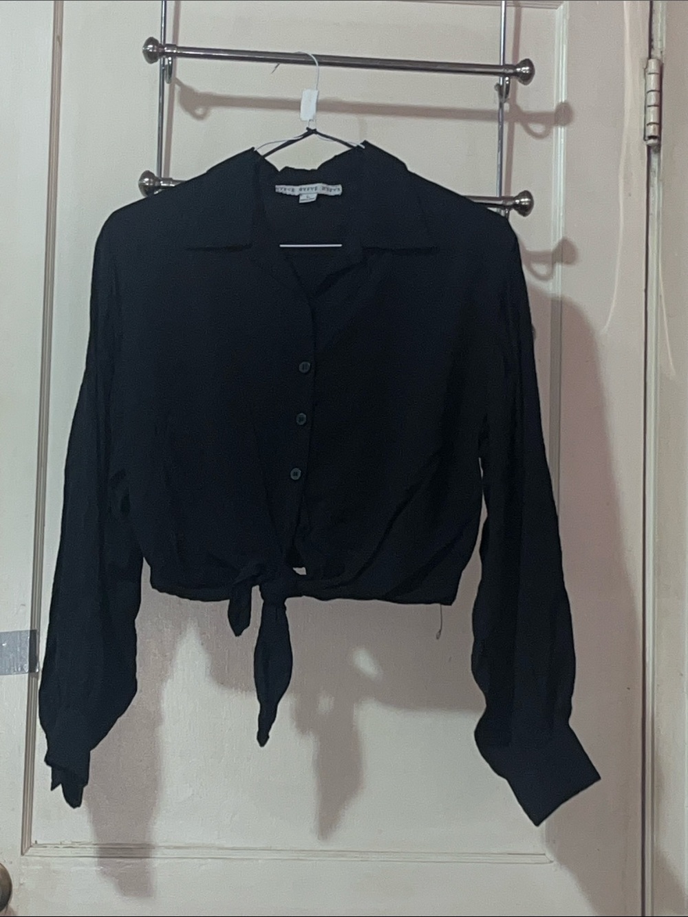 HYFVE Black Tie-Front Button Down Blouse
